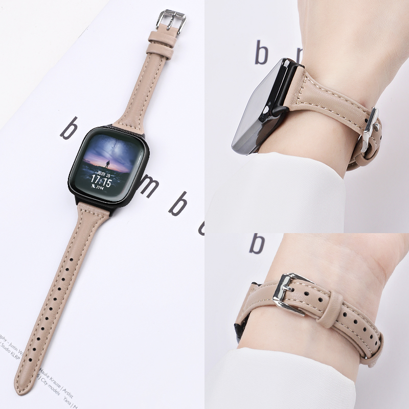 适用荣耀watch 4手表5真皮小蛮腰表带HONOR智能四五代替换腕带高级感女生表链皮质配件秋冬新款小众商务新款
