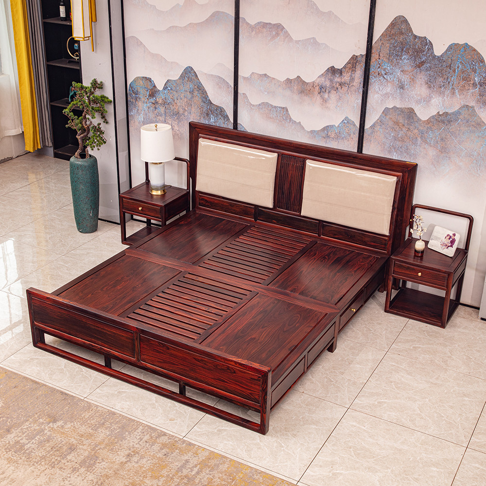 国标红木阔叶黄檀印尼黑酸枝大床新中式简约中式红木家具卧室双人