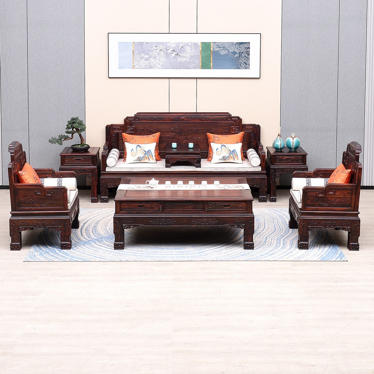 阔叶黄檀红木沙发印尼黑酸枝木东阳红木家具客厅全套古典国宾沙发