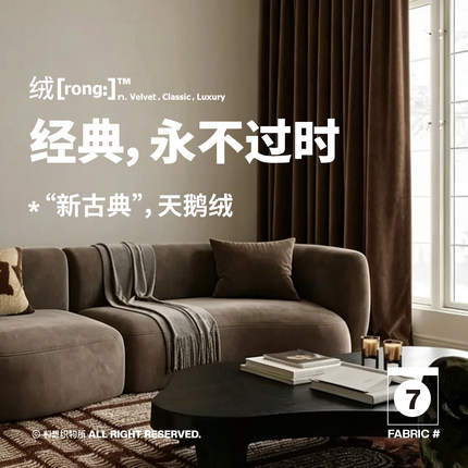 天鹅绒/奶茶色丝绒窗帘轻奢法式风现代简约卧室全遮光客厅羊绒布