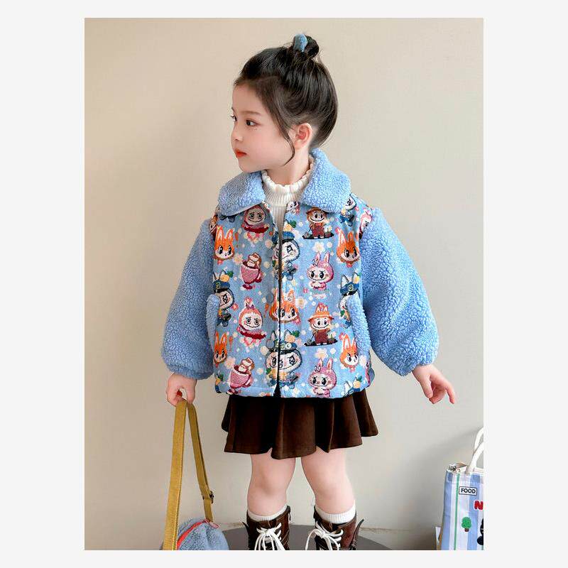 2025秋冬新款女童加绒外套女宝宝卡通可爱加厚保暖毛毛衣洋气上衣