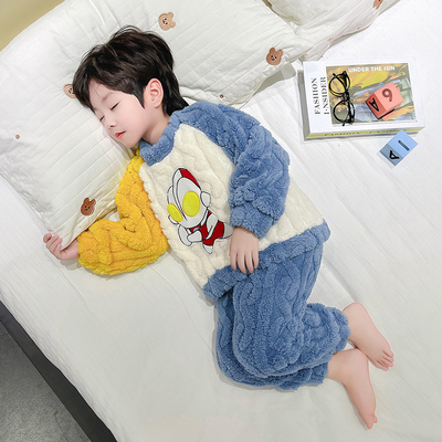 男童珊瑚绒睡衣秋冬保暖