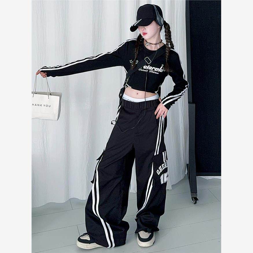 女童工装裤套装2025春装儿童潮流街舞服装学生舞蹈服运动服两件套