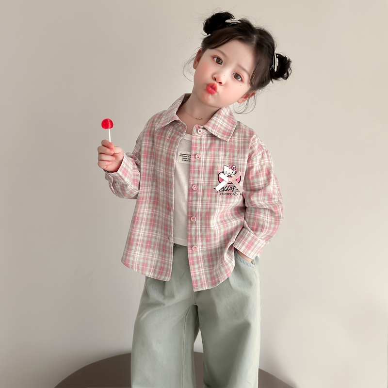 女小童格子衬衫春秋款女