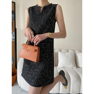 H型剪裁粗花呢法式 司南 經(jīng)典 無袖 全亮片刺繡 連衣裙小香風(fēng)SN2843