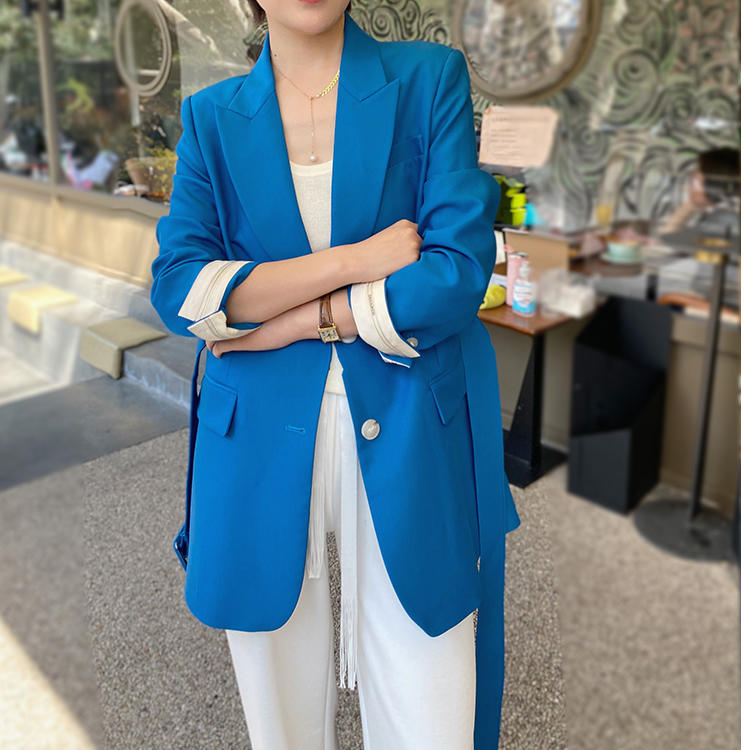 低折扣春秋款西装蓝色显瘦春秋时尚休闲韩版女士气质春季