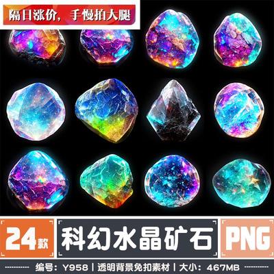 高清科幻水晶矿石炫彩宝钻石海报装饰PNG透明免抠素材PS设计元素