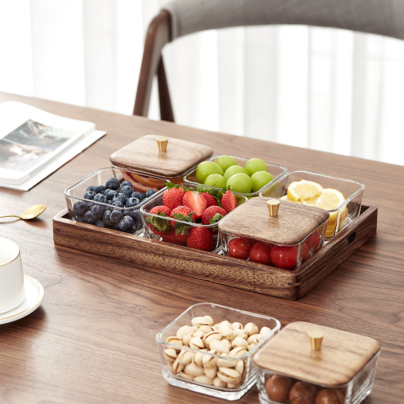 实木玻璃水果盘茶几点心盘
