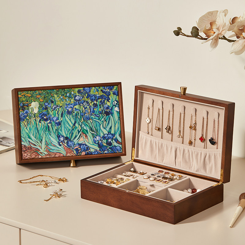 实木油画首饰盒轻奢高档耳环项链黄金收纳盒新婚结婚礼物饰品盒子