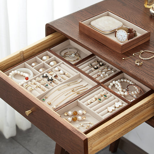 首饰托盘实木绒布分格收纳盒