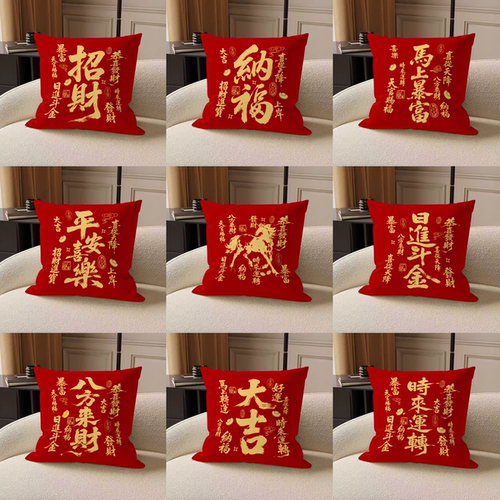 中式红色喜庆客厅沙发方形抱枕靠垫床上床头靠枕办公室靠背可拆洗