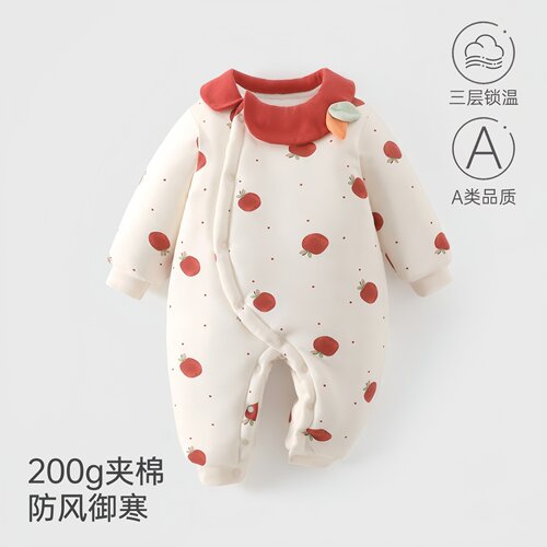 婴儿a类夹棉连体衣秋冬200克爬服