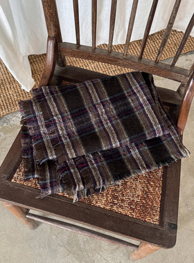 AULDCAT 2025FW 日系围巾 色织羊毛格纹毛毛边大围巾 大发圈