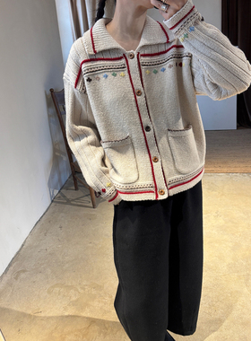 AULDCAT 2026FW 日系复古感象牙色特种拥抱纱手工毛衣外套 显瘦