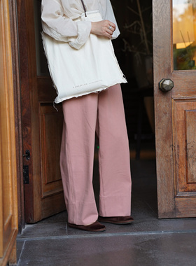 AULDCAT 2023SS 双色宽边直筒休闲长裤 千禧粉 米色 纯棉