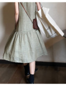 套装 AULDCAT 吊带背心 阔腿裤 2023FW 亚麻色织绿格纹吊带连衣裙