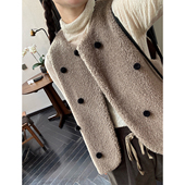 AULDCAT 2026早春 进口面料大象灰泰迪卷羊毛小马甲可爱日系背心