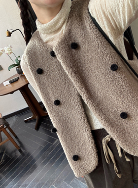 AULDCAT 2026早春  进口面料大象灰泰迪卷羊毛小马甲可爱日系背心