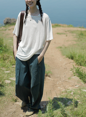 AULDCAT 2024SS  亚麻针织圆领宽松大T恤 松弛感 透气 显瘦