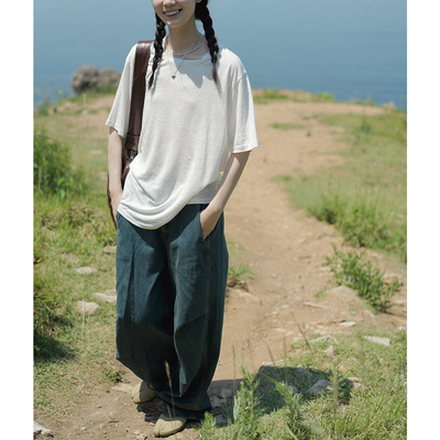 AULDCAT亚麻休闲宽松大T恤