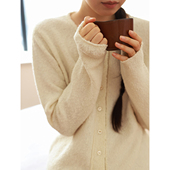 衫 AULDCAT 开衫 长袖 2024FW 100羊毛圈圈纱开襟系带针织毛衣