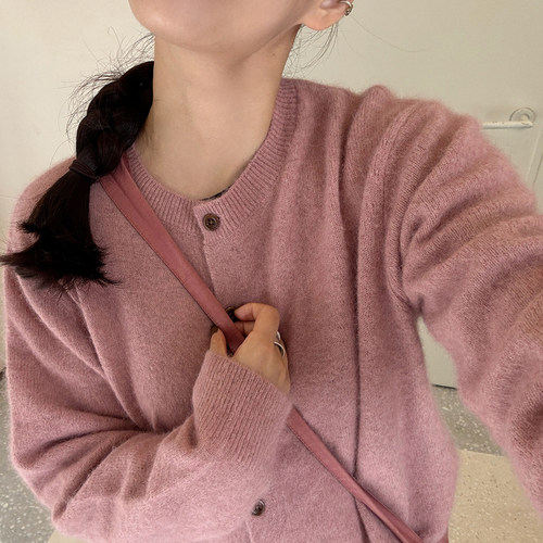 AULDCAT小圆领特种动物毛开衫