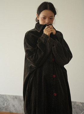 AULDCAT 2024FW 日系栗子色灯芯绒炒盐长外套 纯棉 风衣外套