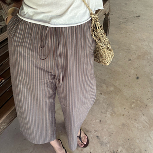日系纯棉色织竖条纹抽绳直筒裤 AULDCAT 2025SS