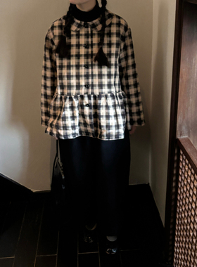 AULDCAT 2026早春 色织格纹真丝棉欧根纱彼得潘领娃娃罩衫 半身裙