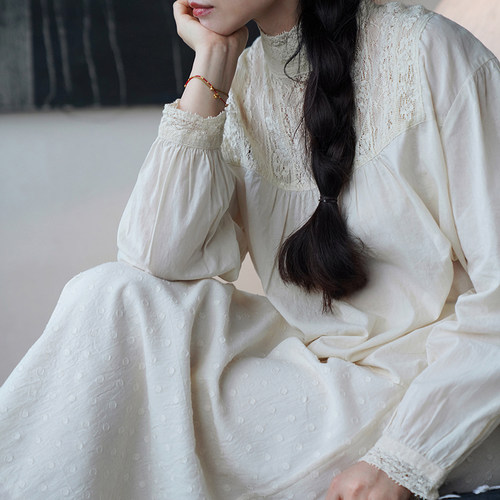 AULDCAT超软纯棉蕾丝立领衬衫