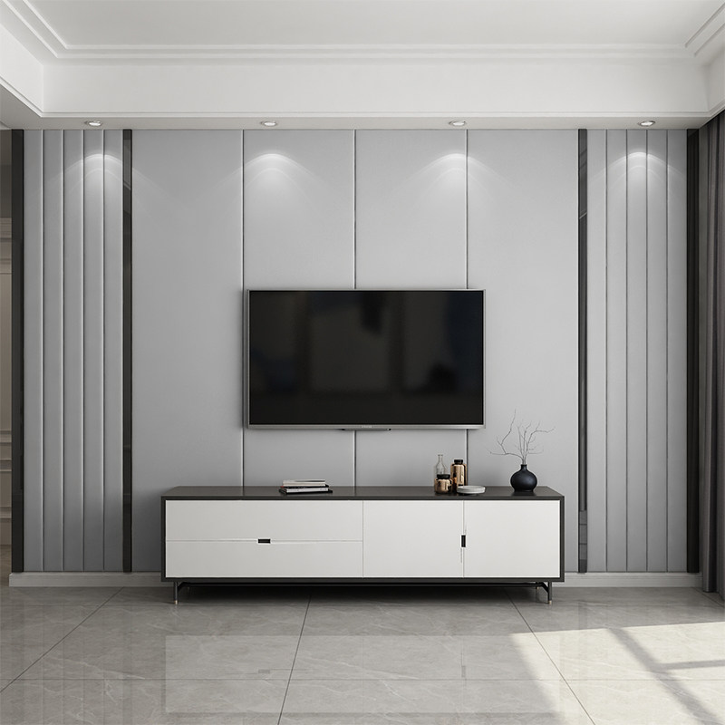 电视硬包背景墙客厅现代轻奢沙发卧室床头护墙板金属条定制软包