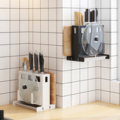 华阁台面壁挂免打孔两用刀架 多功能砧板锅盖筷笼一体厨房刀架