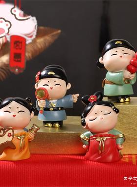 西安文创国潮唐风古风唐小圆小竹马情侣摆件创意家居桌面装饰礼物