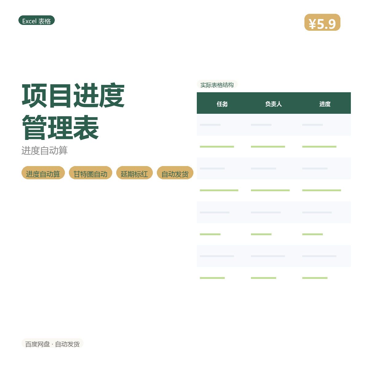 项目进度管理表Excel甘特图模板任务清单表格（项目进度管理表）图片