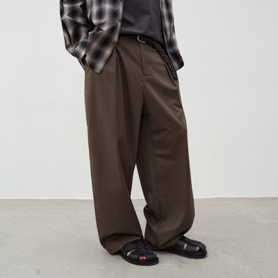 CONTRAFIEND「可机洗」日本三醋酸澳洲初剪羊毛直筒褶位宽松长裤