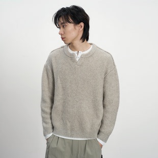 CONTRAFIEND 「亨利领」羊毛混纺松弛针织衫毛衣宽松落肩套头上衣