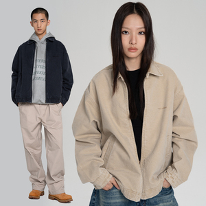 CONTRAFIEND经典绣花LOGO水洗做旧拉链夹克 宽松肌理感翻领外套