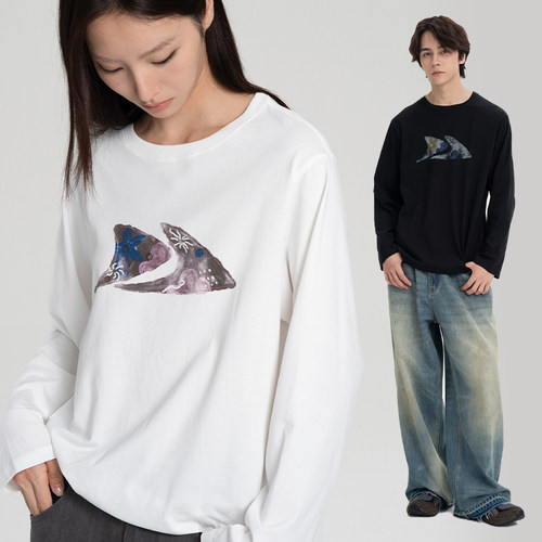 CONTRAFIEND趣味涂鸦大LOGO印花圆领长袖T恤 简约慵懒休闲上衣