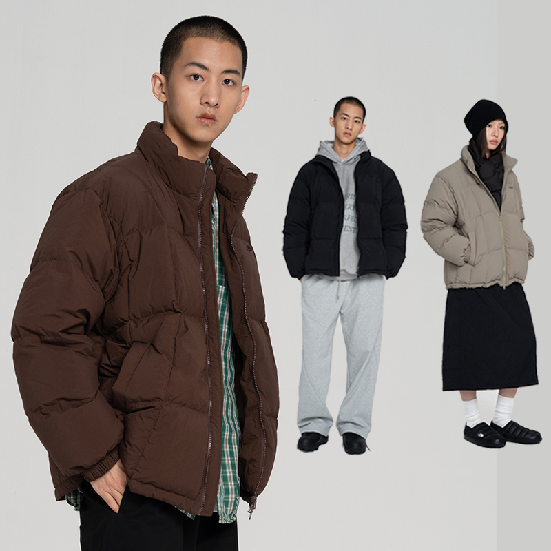 CONTRAFIEND冬季高密棉感皱防泼水保暖羽绒服 白鸭绒厚防寒服外套