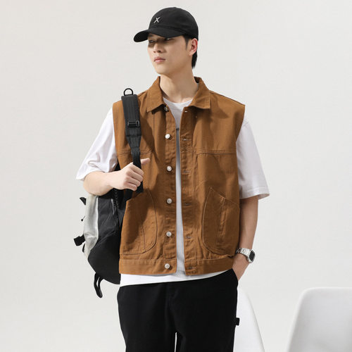 复古马甲男士纯棉工装坎肩马夹2026年夏季新款潮流休闲背心外套男