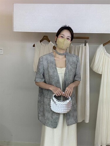 MOOTEA韩版夏季新款时尚气质晕染V领收腰系带短袖西装外套女