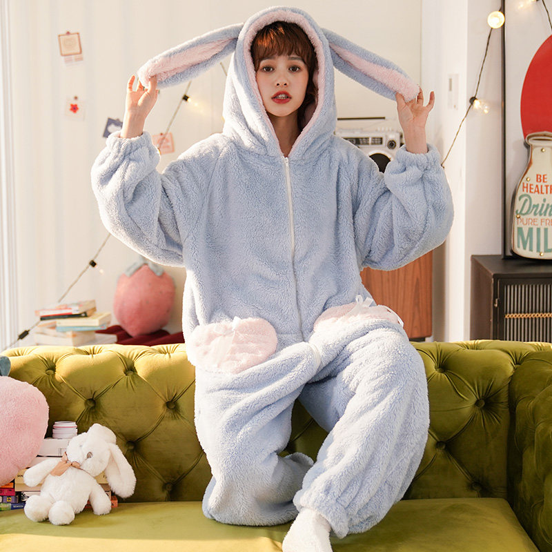 珊瑚绒睡衣女春秋冬季连体可爱甜美学生加厚保暖法兰绒家居服冬天