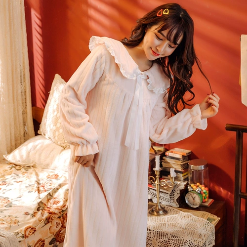 Зимняя пижама, длинная фланелевая демисезонная юбка, коралловый бархатный розовый наряд маленькой принцессы, в корейском стиле, увеличенная толщина