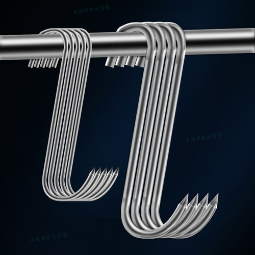 家用不锈钢香肠挂钩熏肉腊肉吊钩挂猪腿鸡鸭晒鱼宽口加粗S实心钩