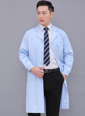 蓝色大褂女长袖医生服实验护士白大褂牙科药店工作短袖大码松紧袖