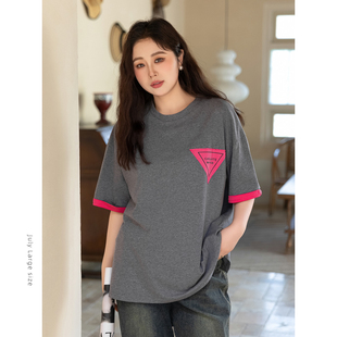 宽松巨显瘦上衣 七月原创潮牌女装 大码 mm胖潮t恤正肩短袖 加胖夏季