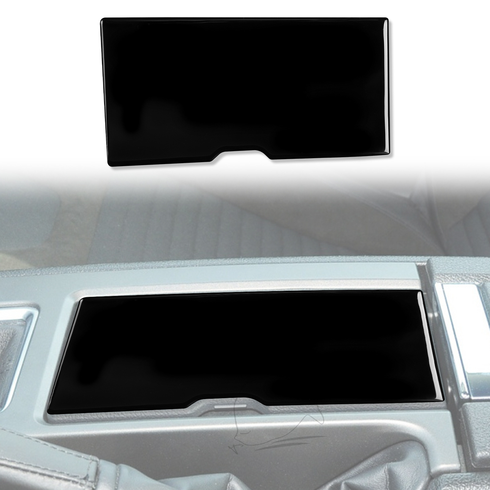 适用于09-13福特老野马改装装饰水杯储物盖钢琴黑汽车内饰贴