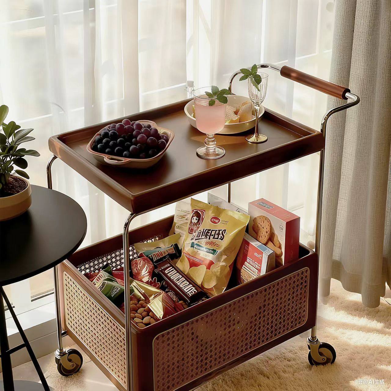 实木沙发边几可移动茶几小推车中古风客厅家用侧边柜小桌子置物架,住宅家具,移动边几/推车,淘宝优惠券,粉丝福利购,淘宝优惠卷