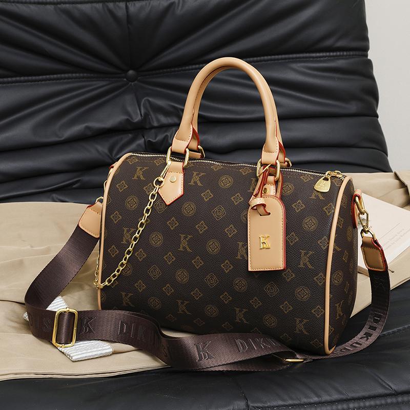 大容量波士顿枕头包包女2025新款复古老花百搭时尚真皮单肩斜挎包