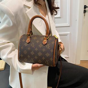 超火手提斜挎小包包女士2025新款轻奢复古高级感老花波士顿枕头包